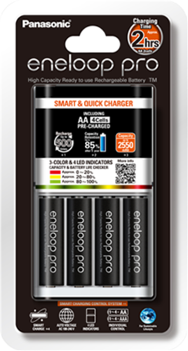 Panasonic Eneloop Quick Charger + 4 AA Eneloop Pro Batteries – Batteries & Chargers | ACP Online