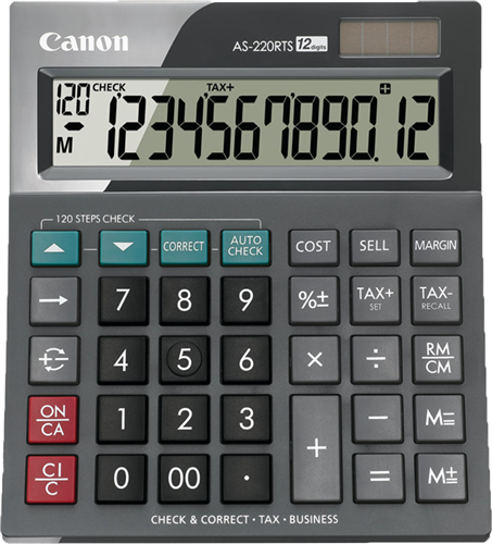 Canon AS220RTS 12 Digit Large Business Desktop Calculator with Tax – Calculators | ACP Online