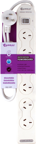 Sansai 6 Way Basic Powerboard with Master Switch – Surge & Spike Protectors | ACP Online