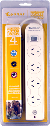Sansai 4 Way Surge Powerboard with Master Switch – Surge & Spike Protectors | ACP Online
