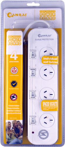 Sansai 4 Way Surge Powerboard with Individual Switches – Surge & Spike Protectors | ACP Online