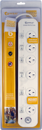 Sansai 6 Way Surge Powerboard with Individual Switches – Surge & Spike Protectors | ACP Online