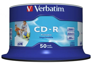 Verbatim CD-R 52x White Printable 50 Pack on Spindle