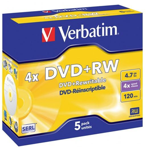 Verbatim DVD+RW 4.7GB 4x 5 Pack on Spindle