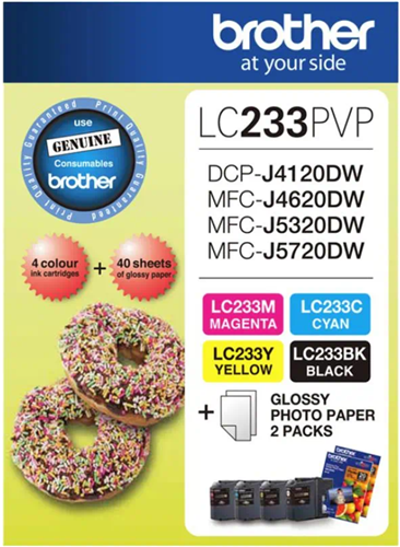 Brother LC233PVP Combo Pack with 40 Sheets of 6x4 Photo Paper – Printer Consumables | ACP Online