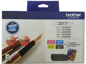 Brother LC3317PVP Combo Pack with 40 Sheets of 6x4 Photo Paper