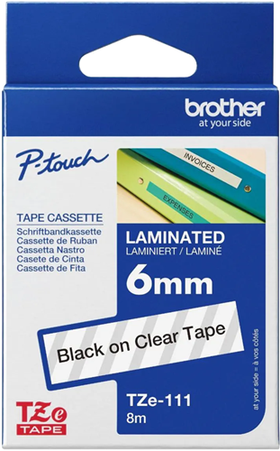 Brother TZe-111 6mm x 8m Black on Clear Tape – Labelling Devices | ACP Online