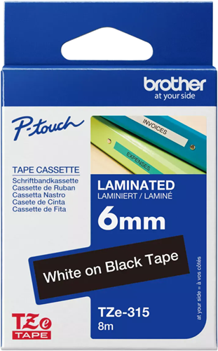 Brother TZe-315 6mm x 8m White on Black Tape – Labelling Devices | ACP Online