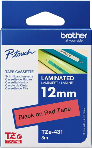 Brother TZe-431 12mm x 8m Black on Red Tape – Labelling Devices | ACP Online