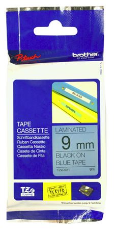 Brother TZe-521 9mm x 8m Black on Blue Tape