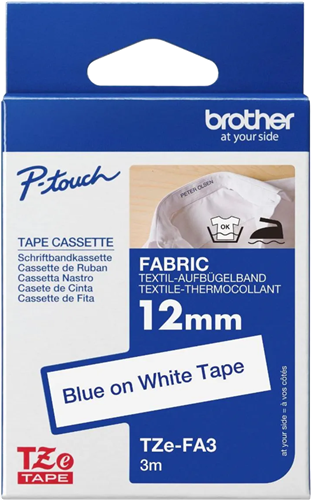 Brother TZe-FA3 12mm x 3m Blue on White Fabric Tape – Labelling Devices | ACP Online