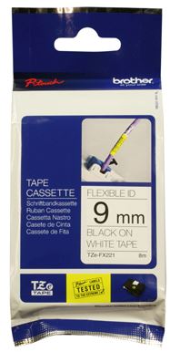 Brother TZe-FX221 9mm x 8m Black on White Flexi ID Tape
