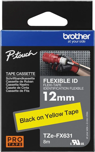 Brother TZe-FX631 12mm x 8m Black on Yellow Flexi ID Tape – Brother Printers & Accessories | ACP Online