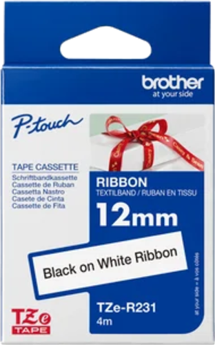 Brother TZe-R231 12mm x 4m Black on White Ribbon Tape – Labelling Devices | ACP Online