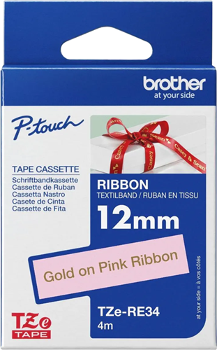 Brother TZe-RE34 12mm x 4m Gold on Pink Ribbon Tape – Labelling Devices | ACP Online