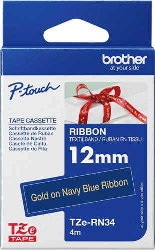 Brother TZe-RN34 12mm x 4m Gold on Navy Ribbon Tape – Labelling Devices | ACP Online