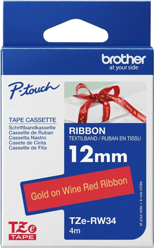 Brother TZe-RW34 12mm x 4m Gold on Wine Red Ribbon Tape – Labelling Devices | ACP Online