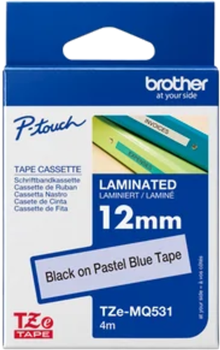 Brother TZe-MQ531 12mm x 4m Black on Pastel Blue Tape – Labelling Devices | ACP Online