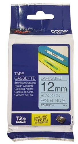 Brother TZe-MQ531 12mm x 4m Black on Pastel Blue Tape