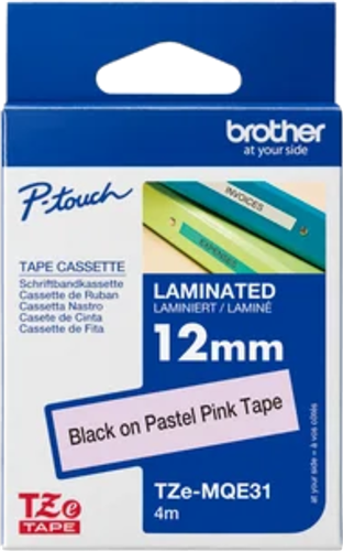 Brother TZe-MQE31 12mm x 4m Black on Pastel Pink Tape – Labelling Devices | ACP Online