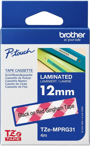 Brother TZe-MPRG31 12mm x 4m Black on Red Gingham Tape – Labelling Devices | ACP Online