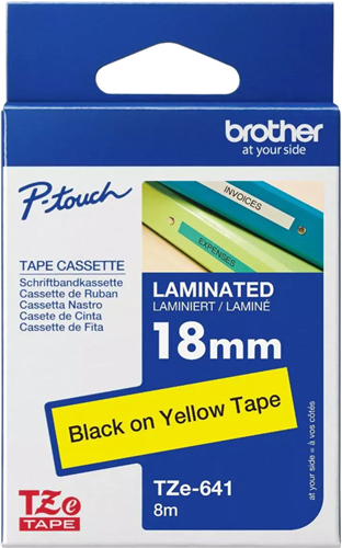 Brother TZe-641 18mm x 8m Black on Yellow Tape – Labelling Devices | ACP Online
