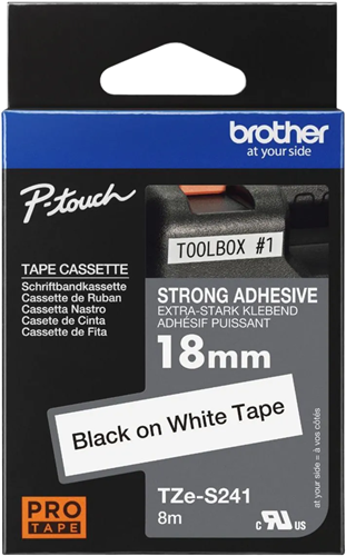 Brother TZe-S241 18mm x 8m Extra Strength Black on White Tape – Labelling Devices | ACP Online