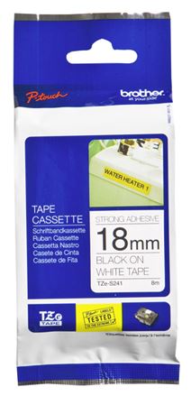 Brother TZe-S241 18mm x 8m Extra Strength Black on White Tape