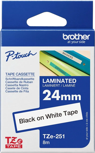 Brother TZe-251 24mm x 8m Black on White Tape – Labelling Devices | ACP Online