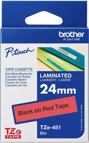 Brother TZe-451 24mm x 8m Black on Red Tape – Labelling Devices | ACP Online