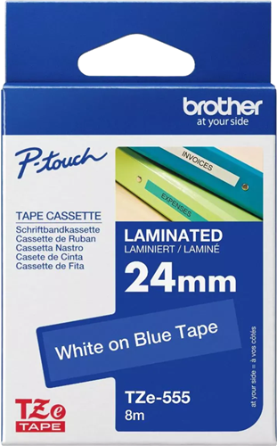 Brother TZe-555 24mm x 8m White on Blue Tape – Brother Printers & Accessories | ACP Online