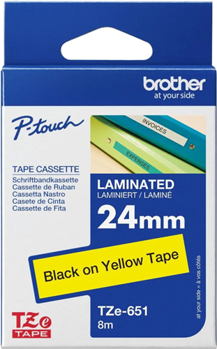 Brother TZe-651 24mm x 8m Black on Yellow Tape – Labelling Devices | ACP Online
