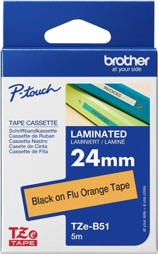 Brother TZe-B51 24mm x 8m Black on Orange Fluro Tape – Labelling Devices | ACP Online