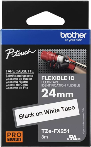 Brother TZe-FX251 24mm x 8m Black on White Flexi ID Tape – Brother Printers & Accessories | ACP Online