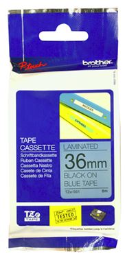 Brother TZe-561 36mm x 8m Black on Blue Tape