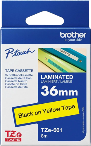 Brother TZe-661 36mm x 8m Black on Yellow Tape – Labelling Devices | ACP Online