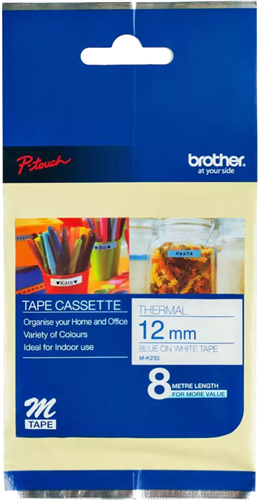 Brother MK-233 12mm x 8m Blue on White M Label Tape – Labelling Devices | ACP Online
