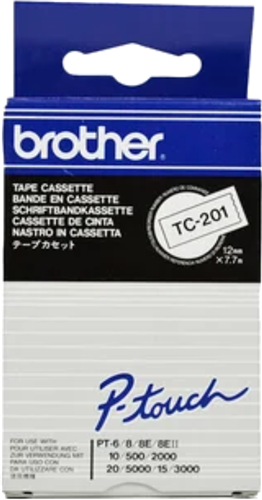 Brother TC-201 12mm x 8m Black on White Label Tape – Labelling Devices | ACP Online