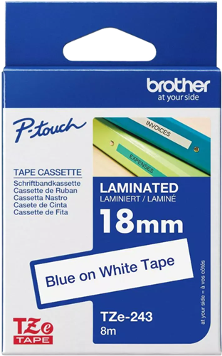 Brother TZe-243 18mm x 8m Blue on White Tape – Labelling Devices | ACP Online