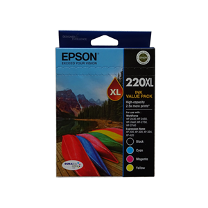 Epson 220XL 4 Ink High Yield Ink Cartridge Value Pack