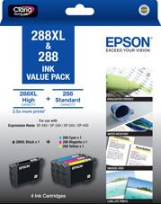 Epson 288XL BK + 288 C/M/Y 4 Ink Cartridge Value Pack