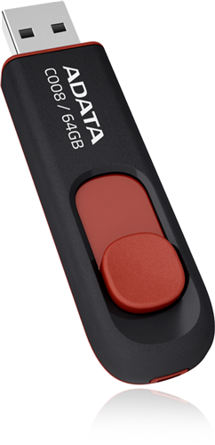 ADATA C008 Retractable USB 2.0 64GB Black/RedFlash Drive – Drives - Flash/Pen | ACP Online