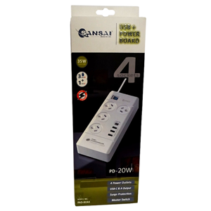Sansai 4 Way Powerboard w/ 4x USB, 1x USB-C