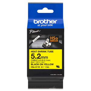 Brother HSE-611E 5.2mm Black on Yellow Heat Shrink Tape 