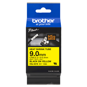 Brother HSE-621E 9mm Black on Yellow Heat Shrink Tape 
