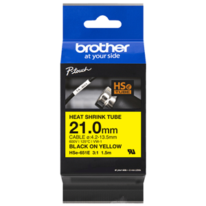 Brother HSE-651E 21.0mm Black on Yellow Heat Shrink Tape 
