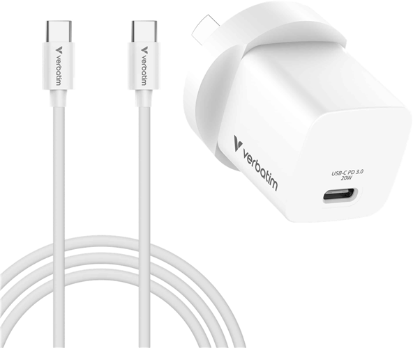 Verbatim Bundle Mini Gan charger 20 W with C to C cable AUS – Media | ACP Online