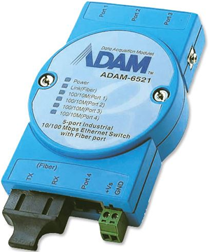 Advantech ADAM-6521 5 Port Industrial 10/100 Switch + Fibre